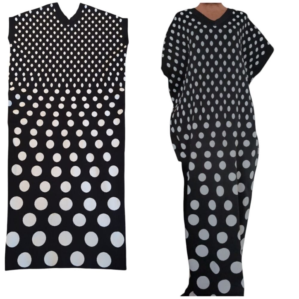 Leem Oversized Black and White Gradient Polka Dot Sweater Maxi Dress Size large